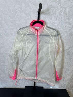 adidas White Utility Windbreaker Jacket with Pink Trim - Women's